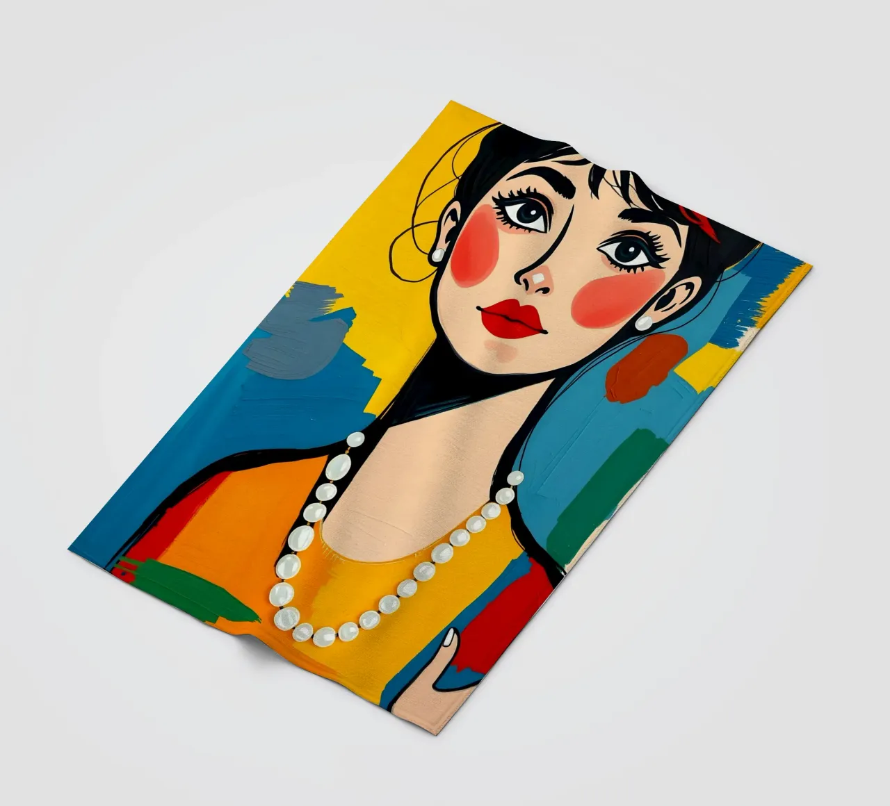 Audrey Hepburn con una collana di perle coperta in pile da ARTOMATIC
