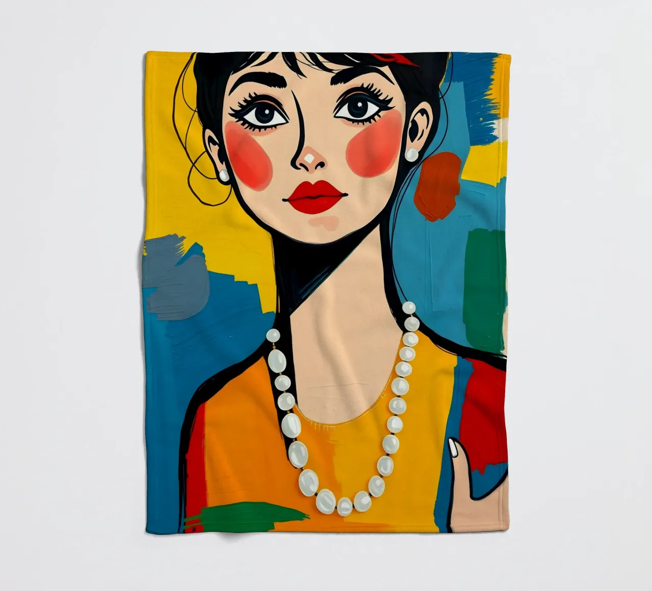 Audrey Hepburn con una collana di perle coperta in pile da ARTOMATIC