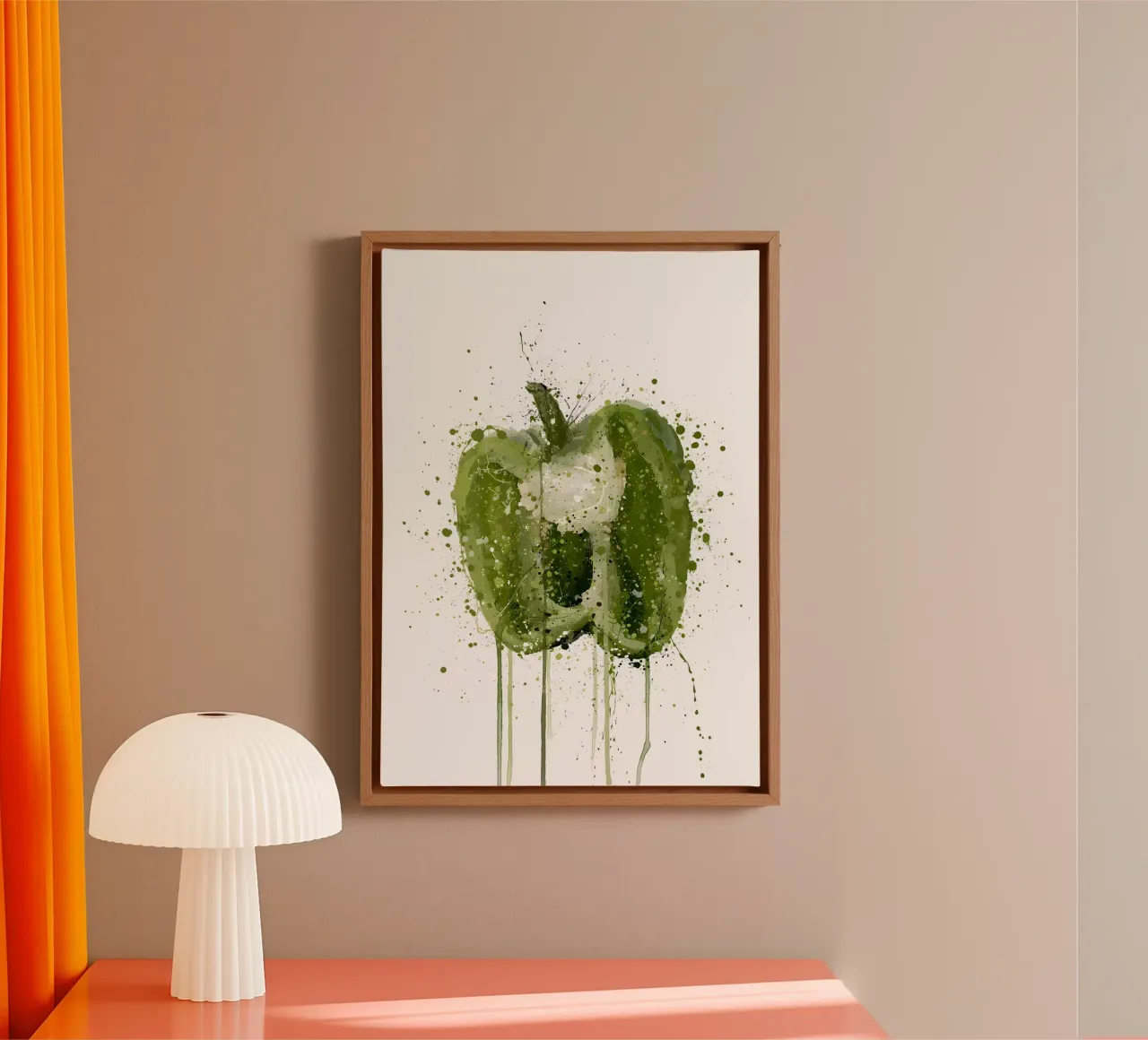 Aquarell Grüner Pfeffer Leinwand mit Schattenfugenrahmen von Mimi