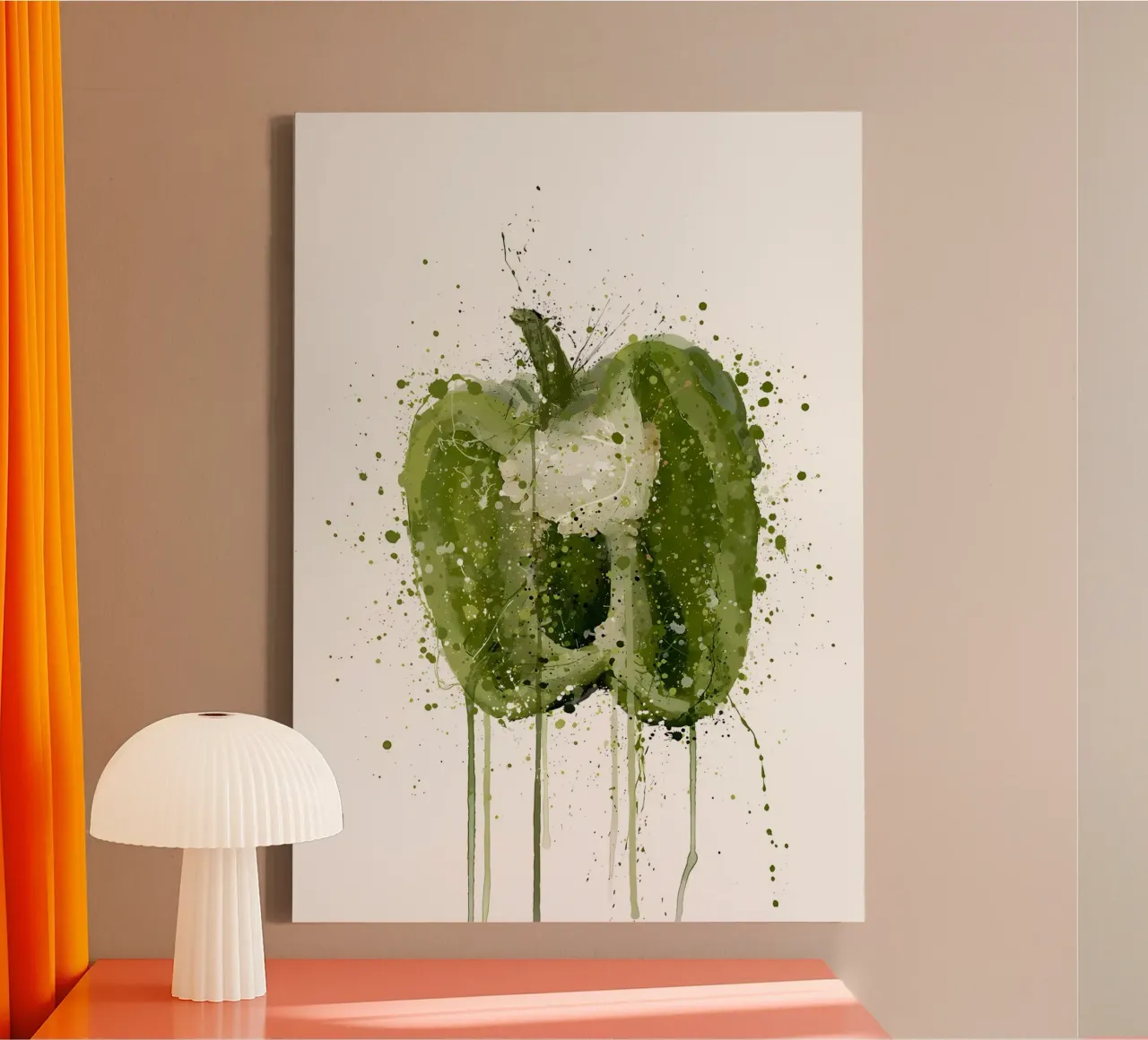 Aquarell Grüner Pfeffer Leinwand mit Schattenfugenrahmen von Mimi