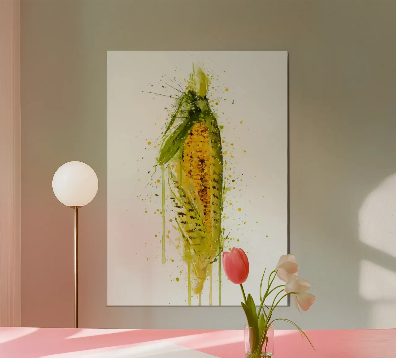 Aquarel gegrilde maïs poster met aluminium frame van Mimi
