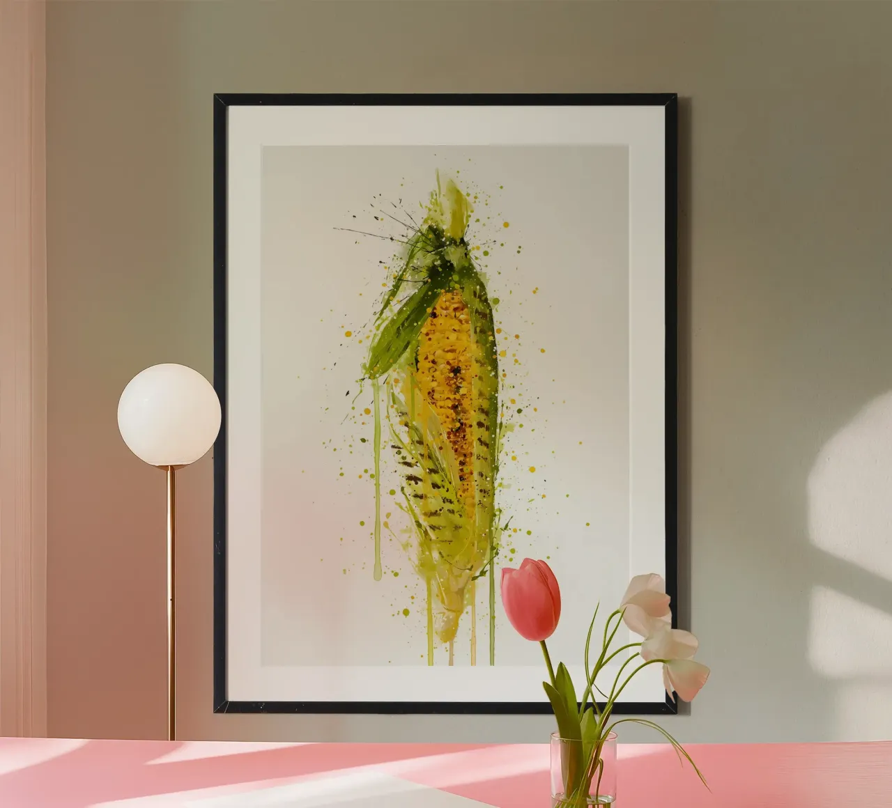 Aquarel gegrilde maïs poster met aluminium frame van Mimi
