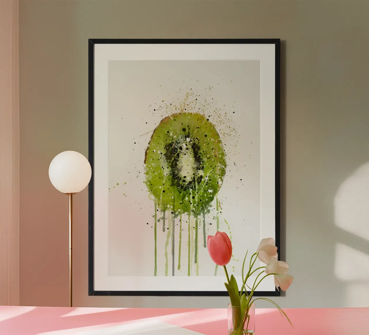 Watercolor Kiwi Fruit poster con telaio in legno da Mimi