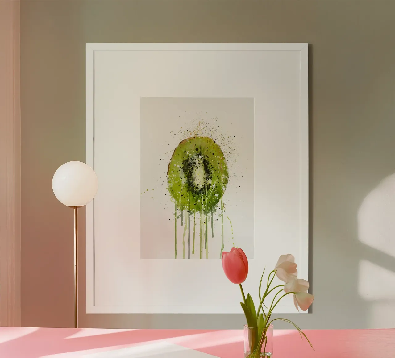 Watercolor Kiwi Fruit poster con telaio in legno da Mimi