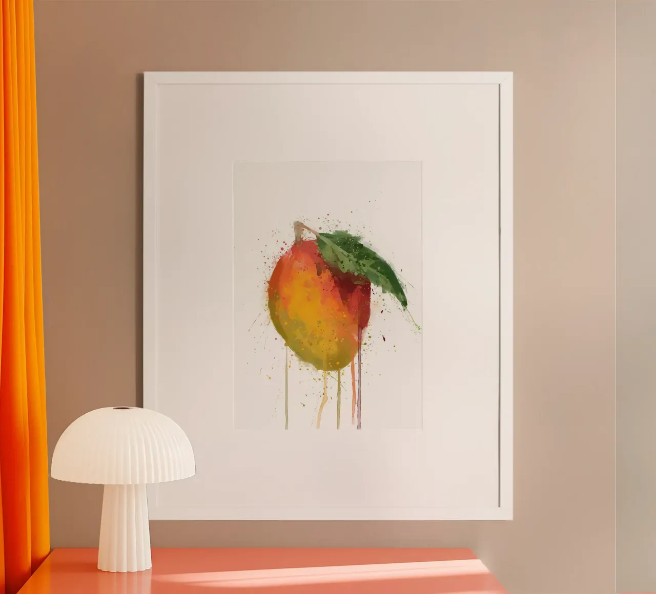 Watercolor Mango Fruit poster con telaio in legno da Mimi