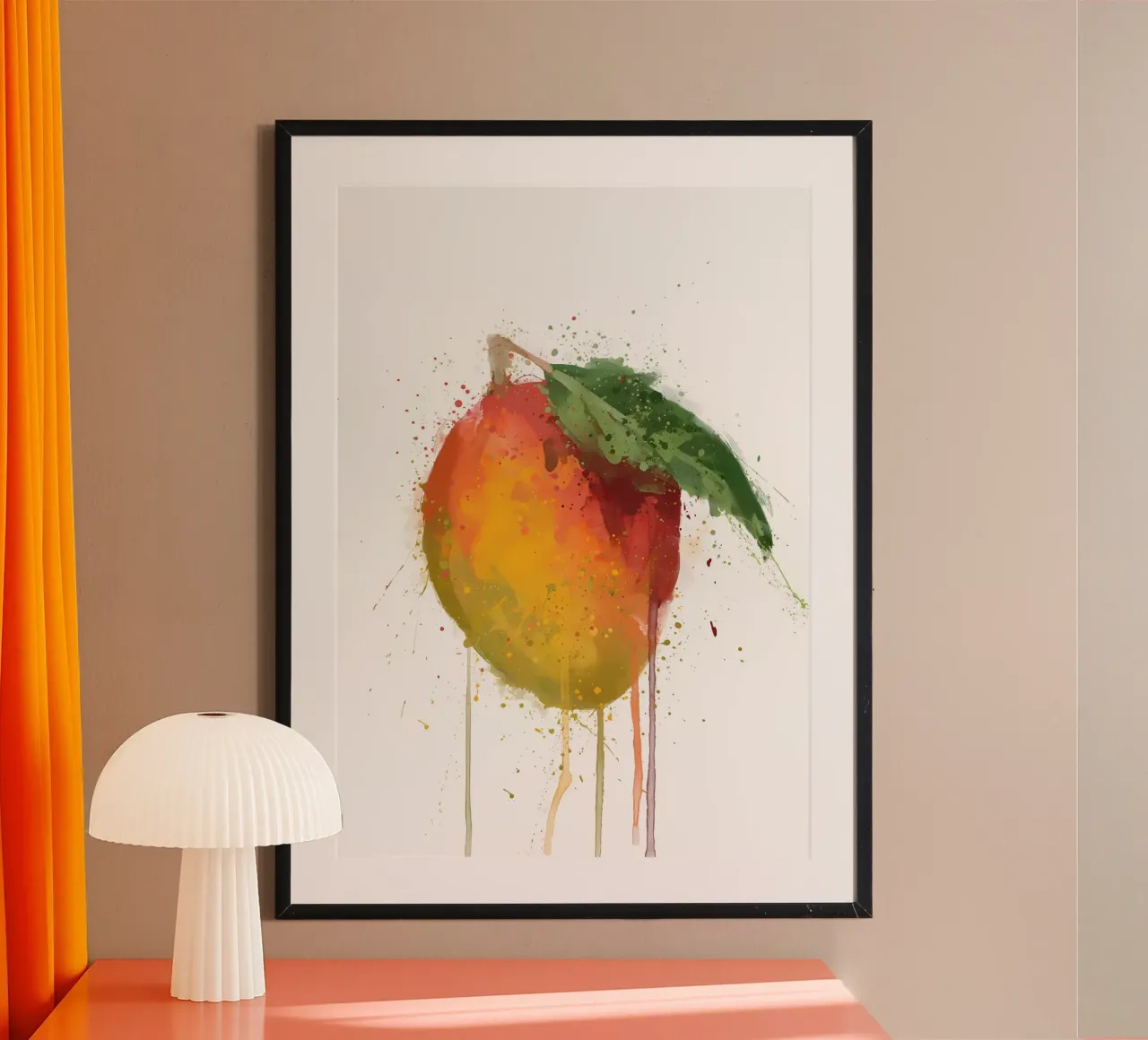 Watercolor Mango Fruit poster con telaio in legno da Mimi