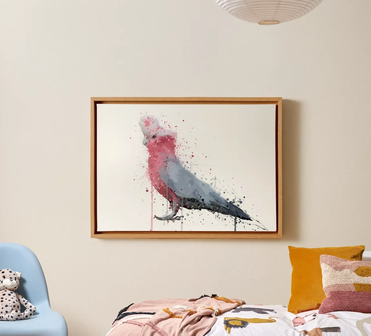 Rosa cacatua tela con Cornice a cassetta da Nami