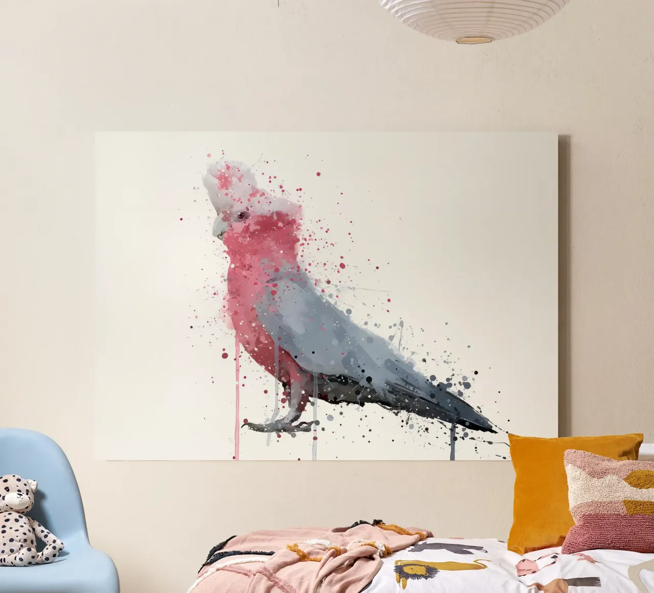 Rosa cacatua tela con Cornice a cassetta da Nami