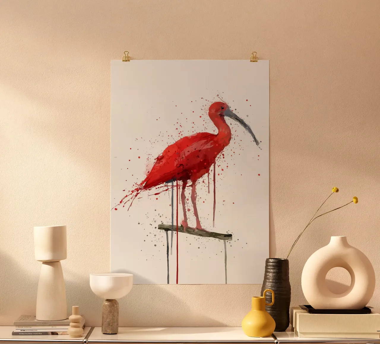 Uccello Ibis scarlatto poster con telaio in plastica da Nami