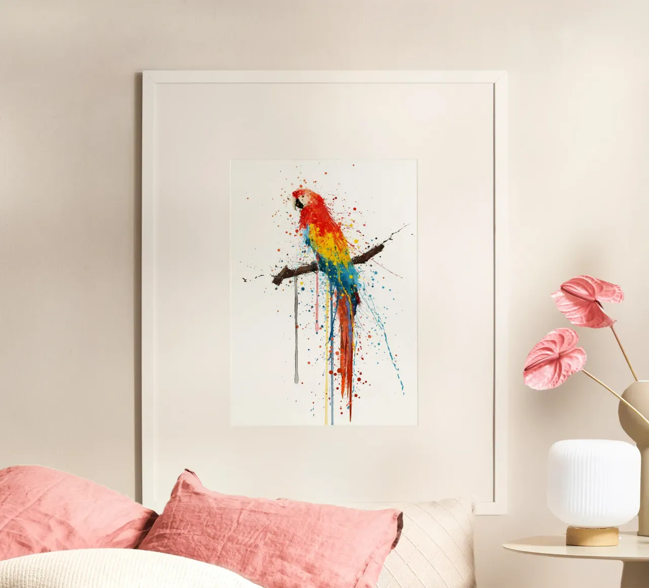 Uccello ara scarlatto poster con telaio in legno da Nami