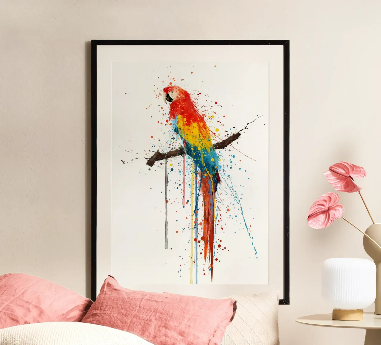 Uccello ara scarlatto poster con telaio in legno da Nami