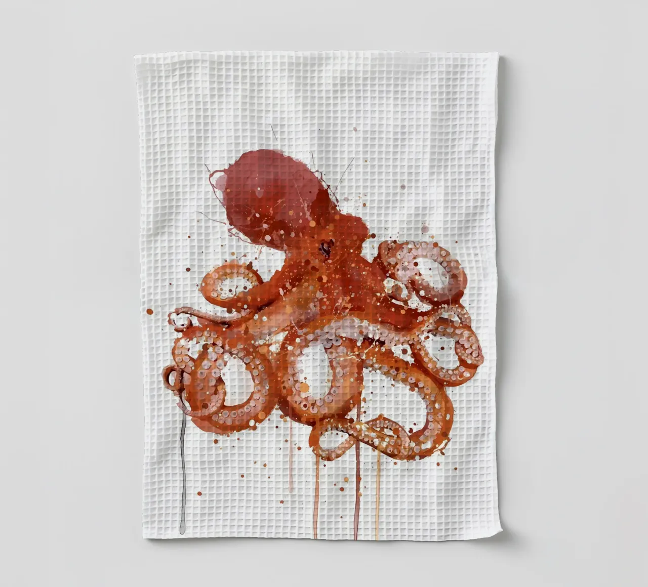Sea Creature Red Octopus tea towel by Nami
