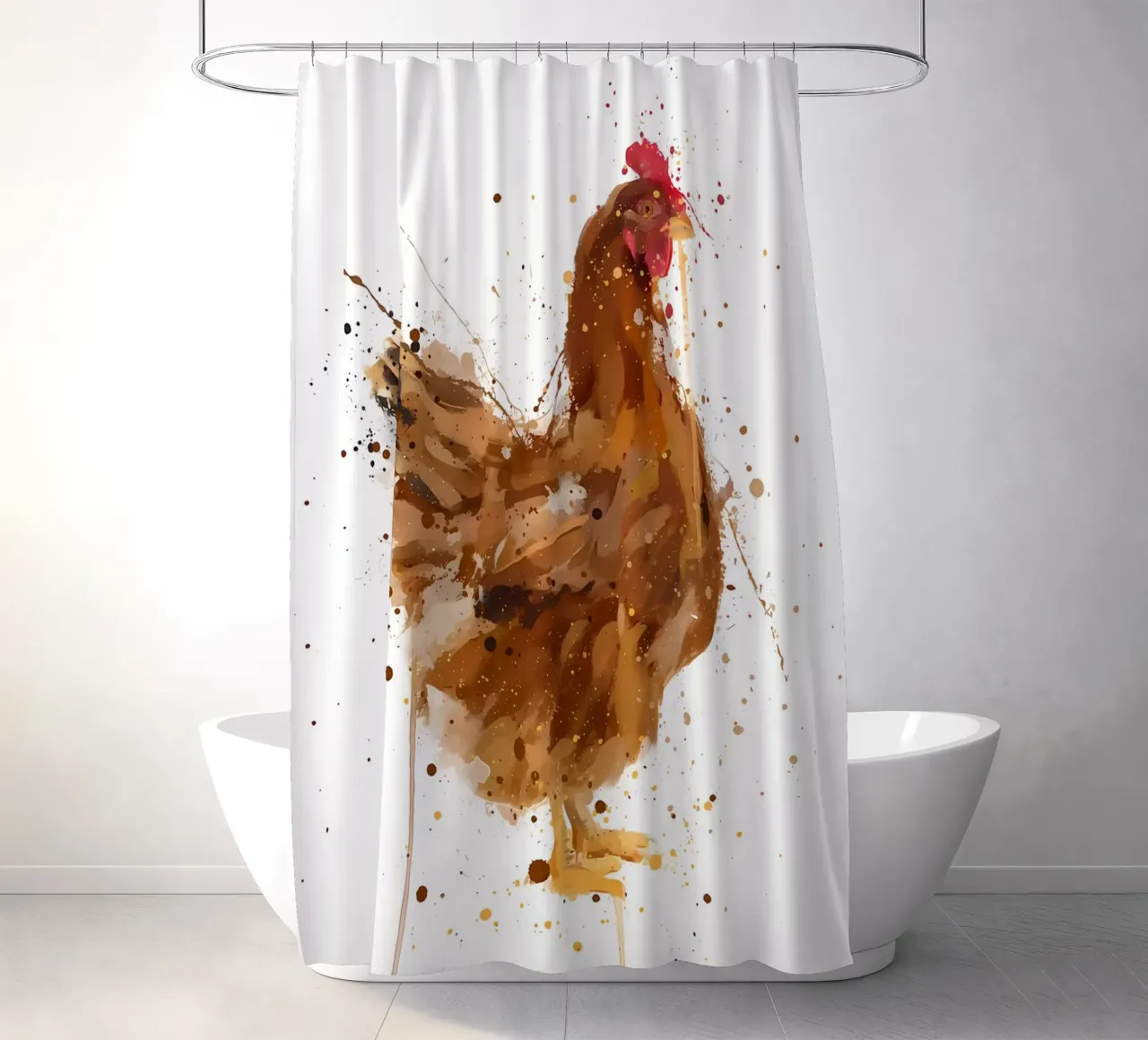Watercolor Chicken shower curtain by Nami