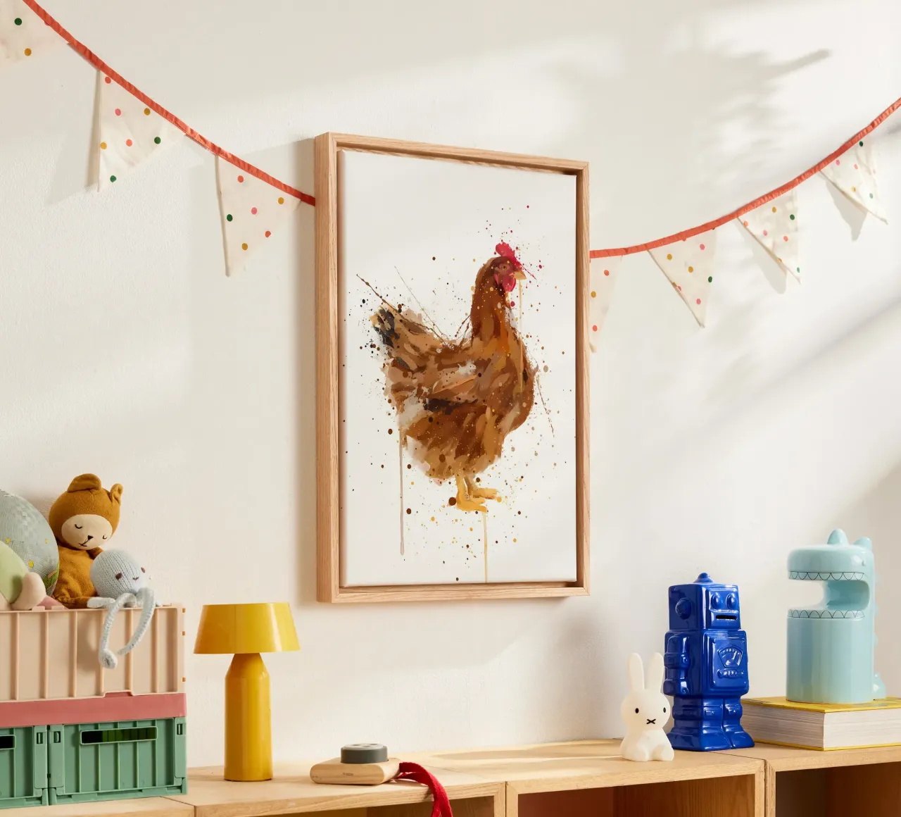 Pollo acquerellato tela con Cornice a cassetta da Nami