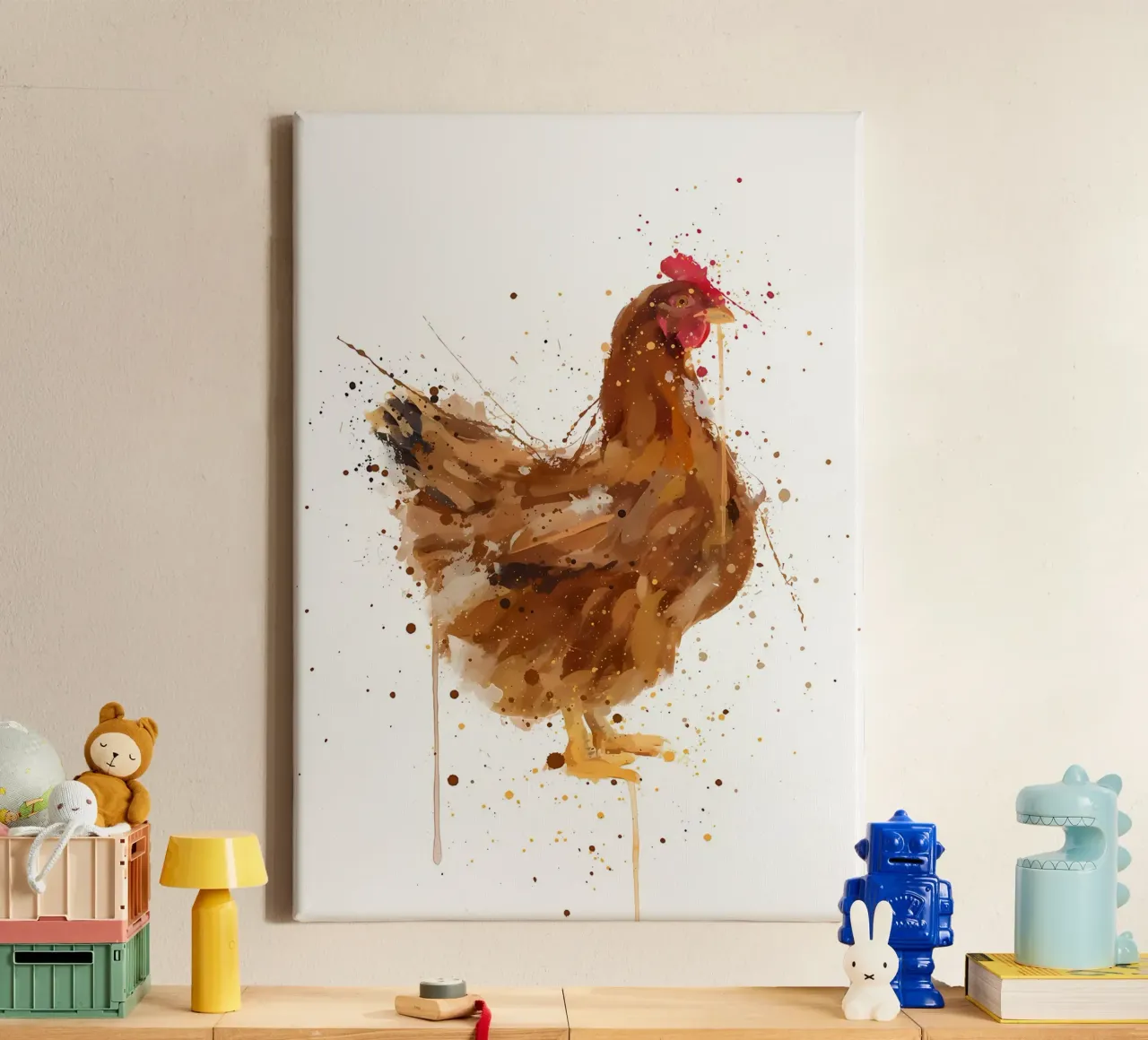 Pollo acquerellato tela con Cornice a cassetta da Nami
