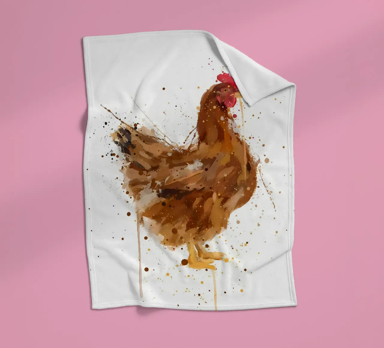 Watercolor Chicken fleece blanket by Nami