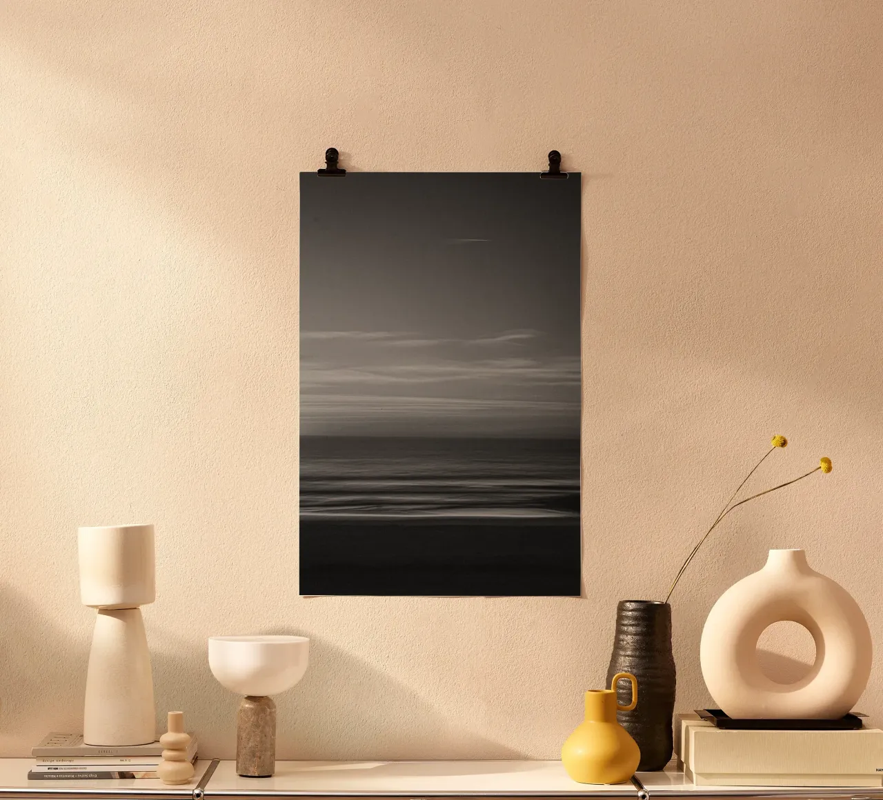 Drift Into Dusk - Photographie côtière rétro en noir et blanc poster de Barefoot Visuals