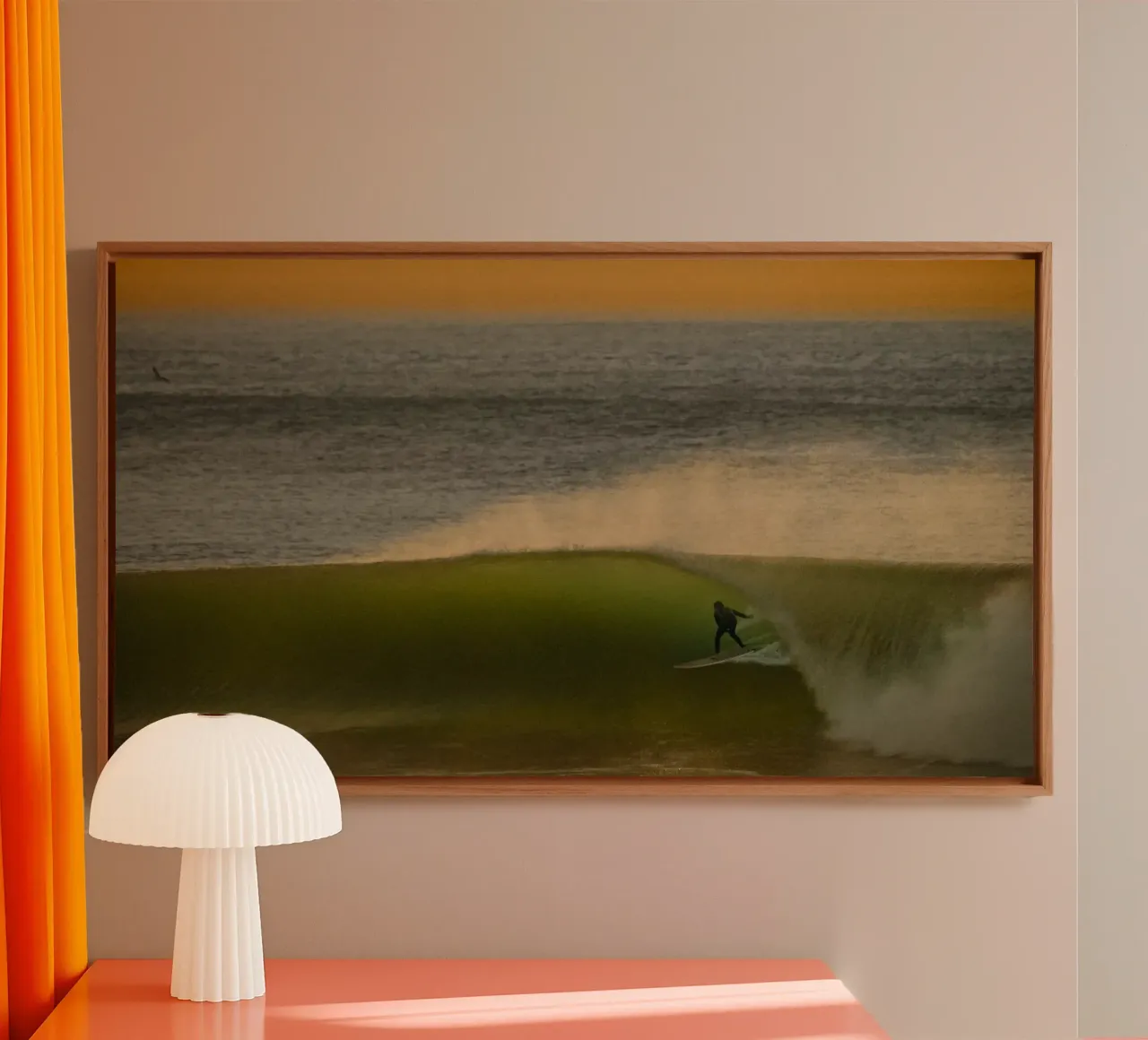 Golden Glide - retro coastal sunset surf photography canvas with Floater frame by Barefoot Visuals