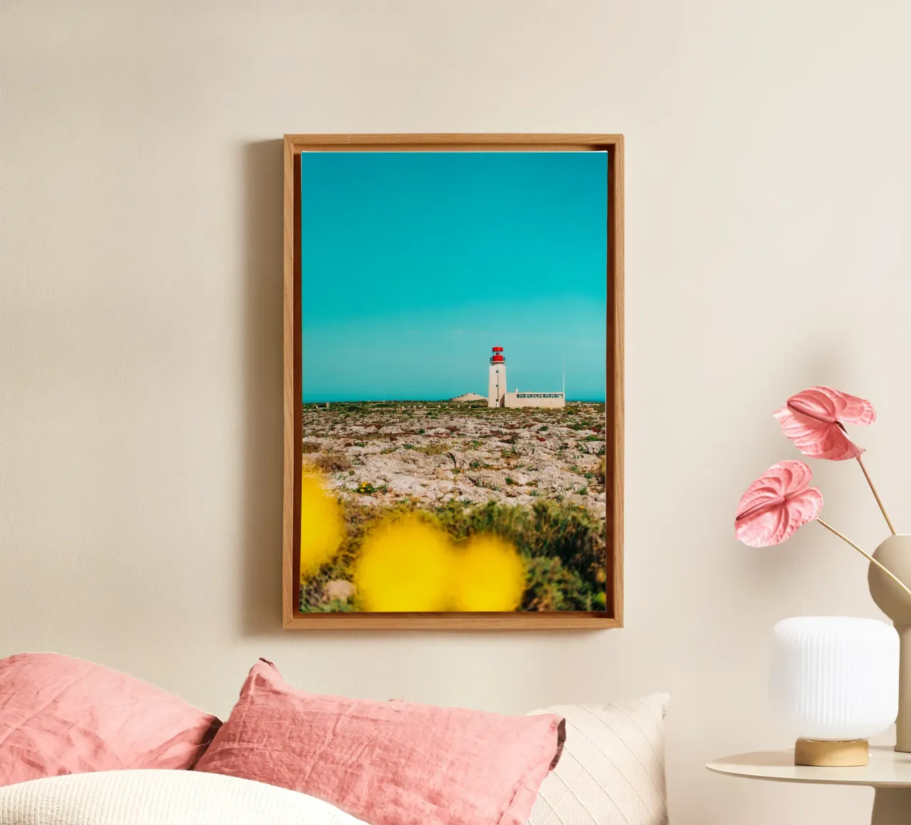 Lighthouse on the Portuguese Atlantic coast canvas with Floater frame by Bold and Retro