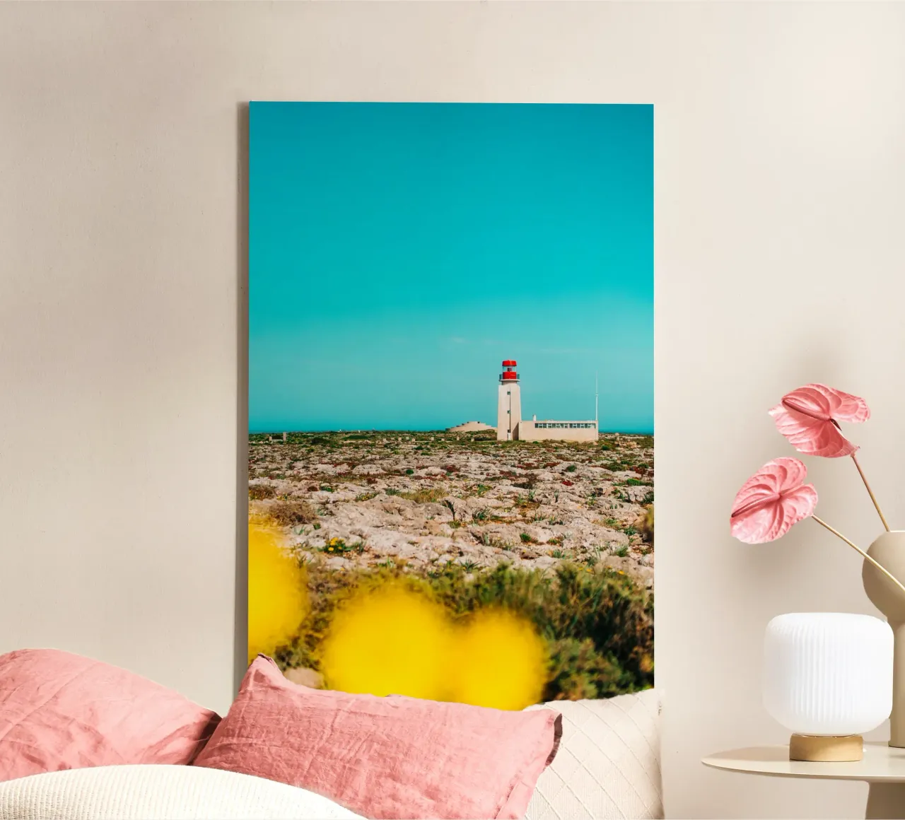 Lighthouse on the Portuguese Atlantic coast canvas with Floater frame by Bold and Retro