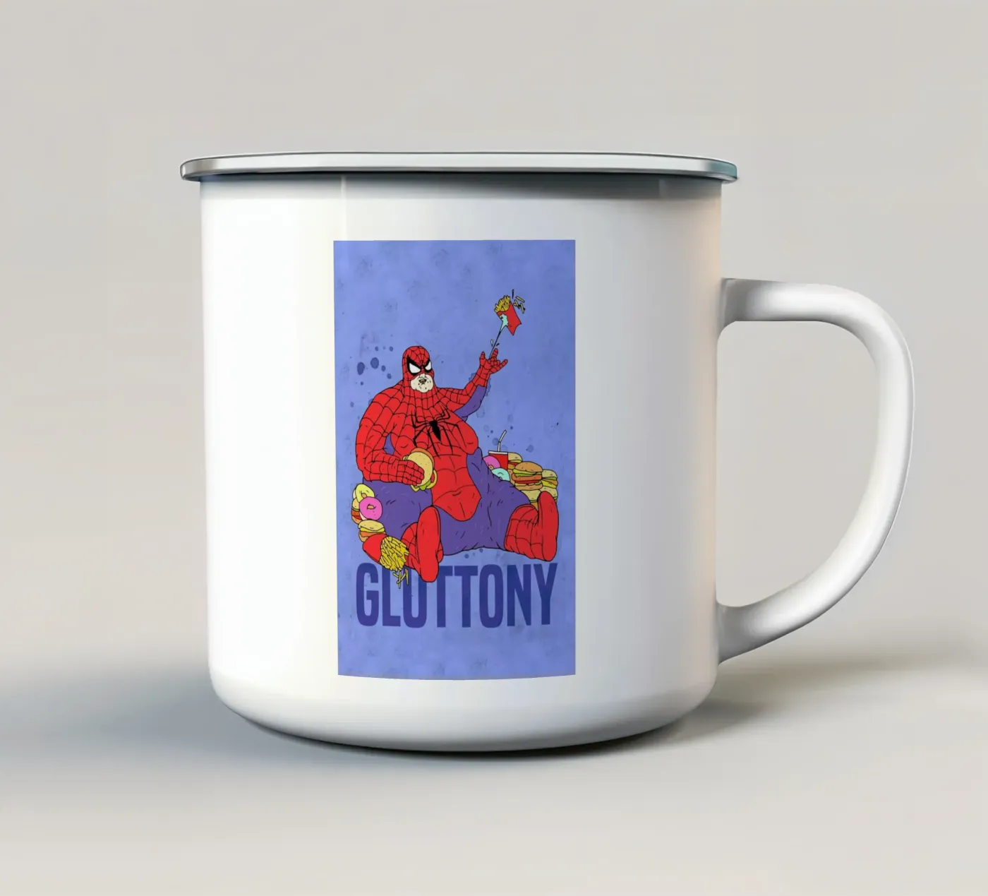 Gluttony enamel mug by Nick Cocozza