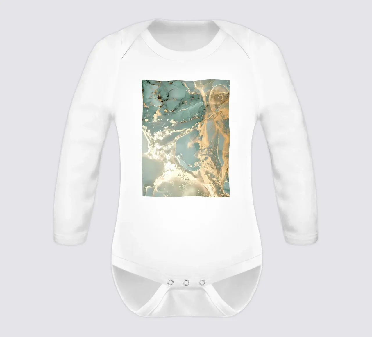 Abstract Green Marble No1 long-sleeve baby romper by mitaco