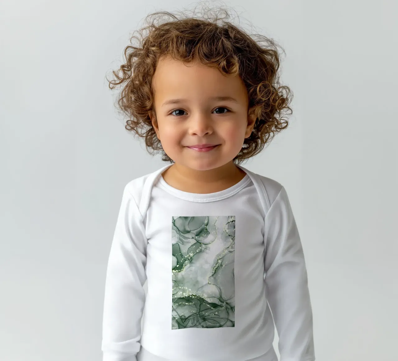 Abstract Green Marble No3 long-sleeve baby romper by mitaco