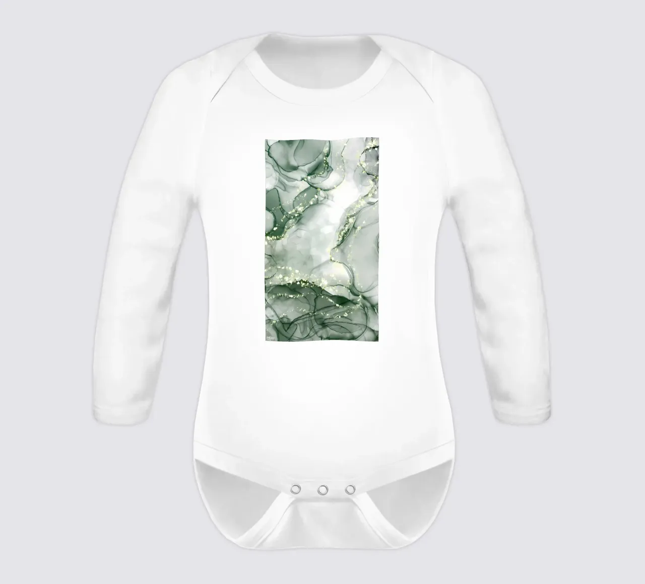Abstract Green Marble No3 long-sleeve baby romper by mitaco