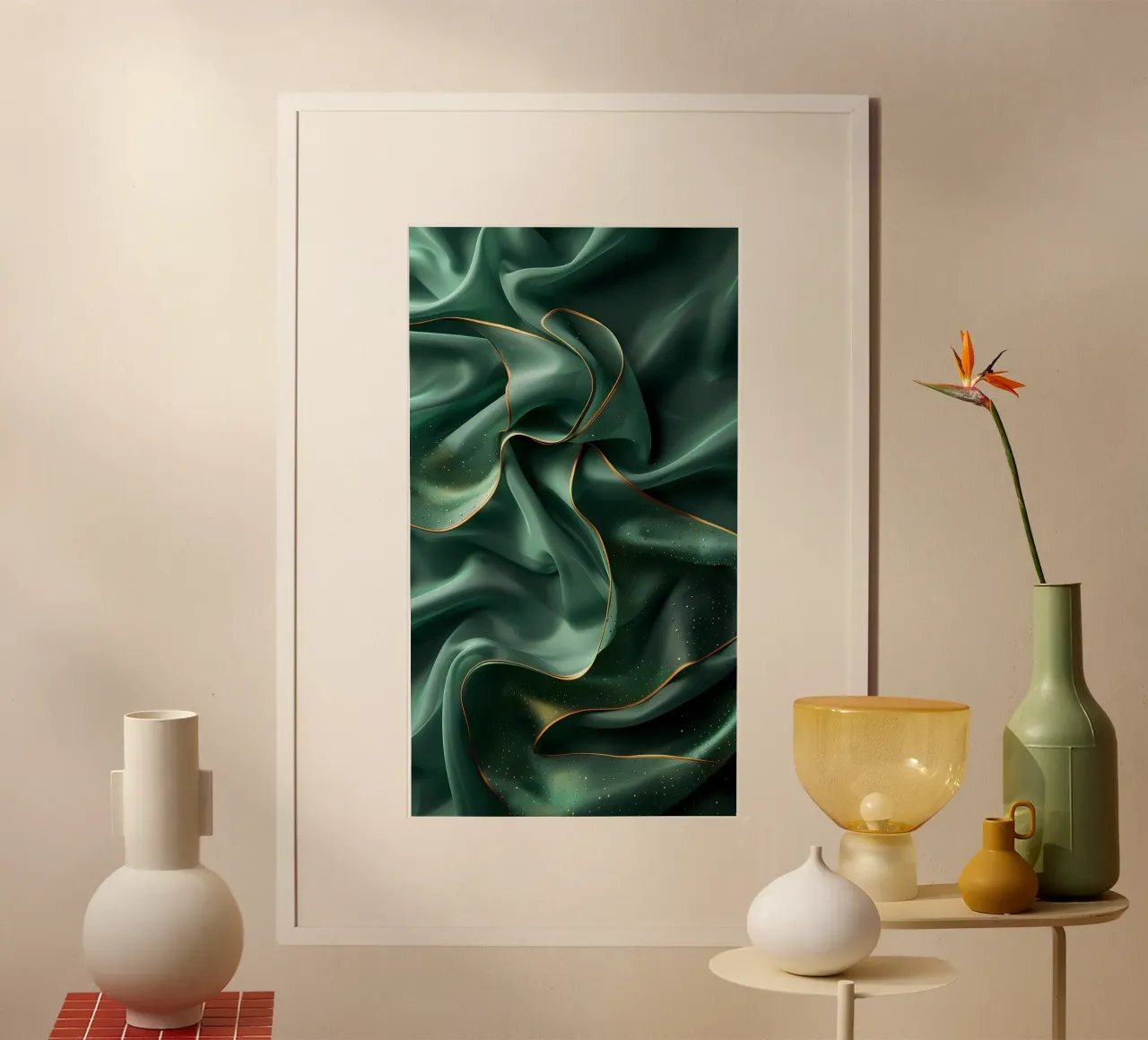 Marmo verde astratto No4 poster con telaio in legno da mitaco