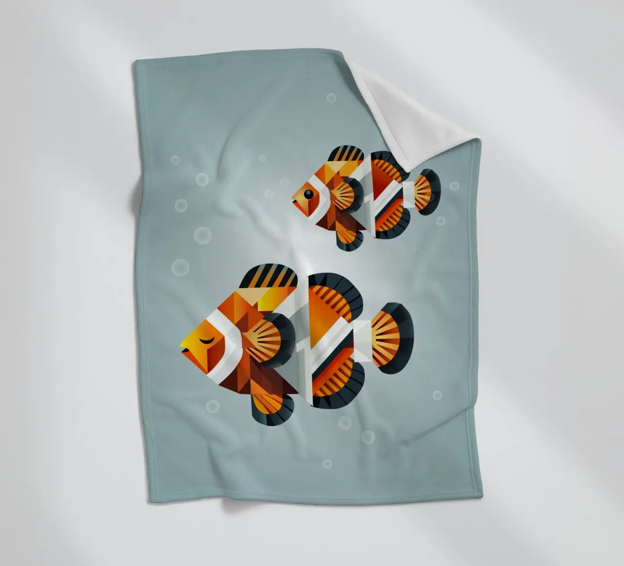 Due pesci pagliaccio - Illustrazione geometrica dell'oceano coperta in pile da namosh