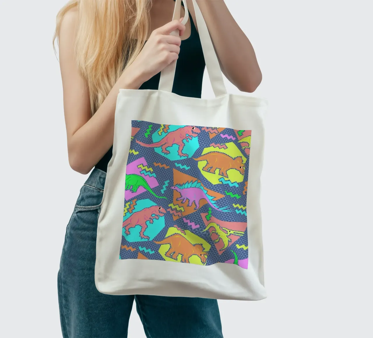 90's Dinosaur Pattern borsa in juta da Chobopop