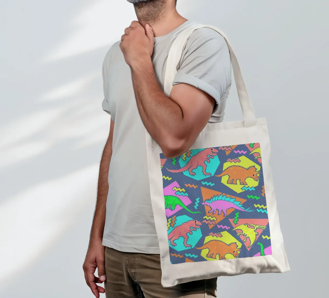 90's Dinosaur Pattern borsa in juta da Chobopop