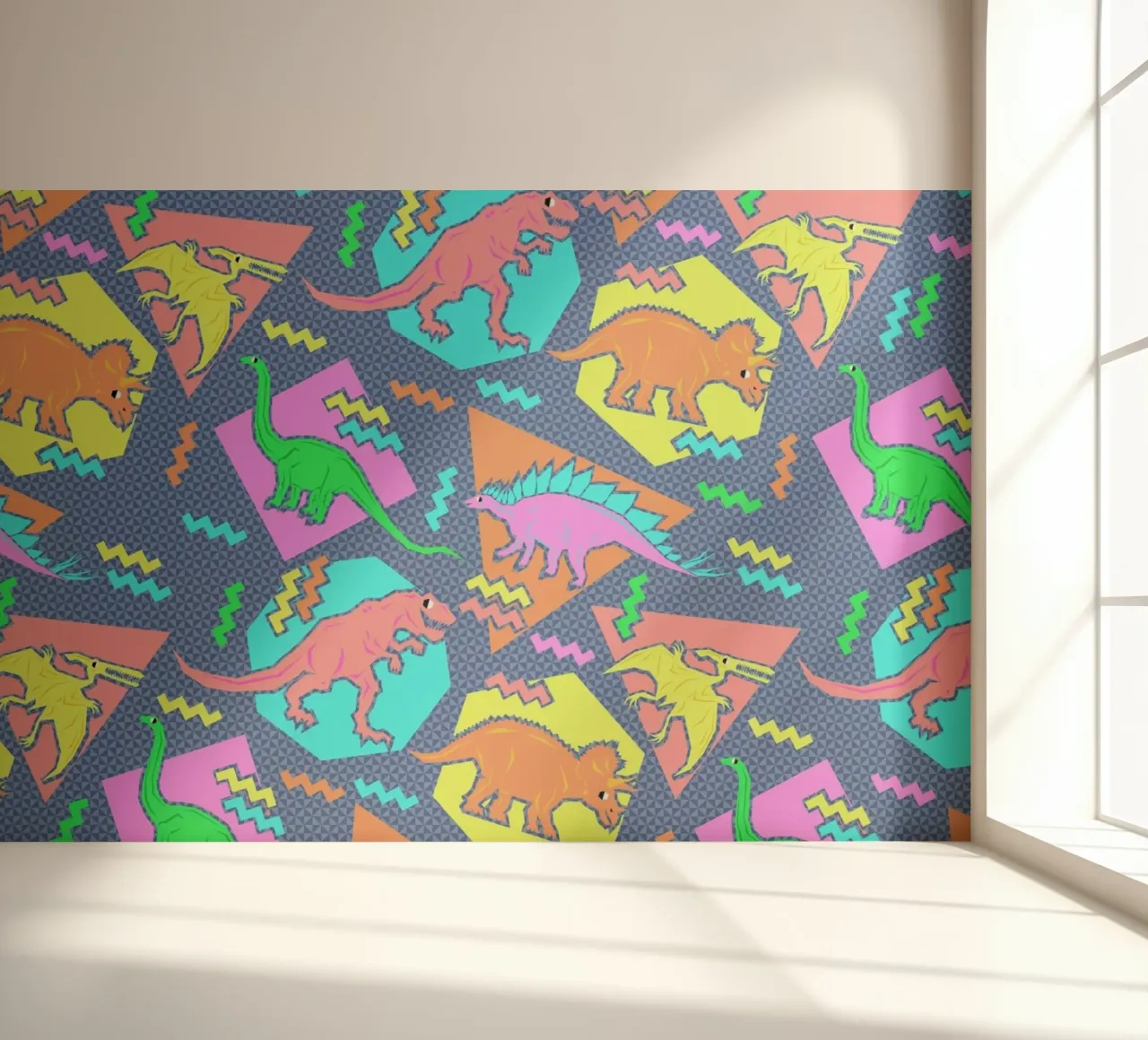 90's Dinosaur Pattern fotobehang van Chobopop