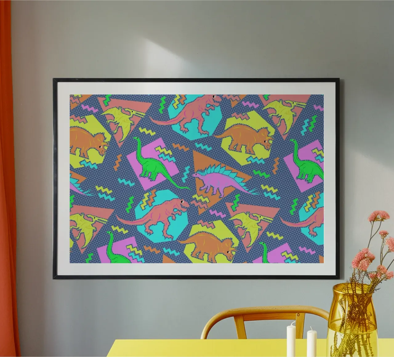 90's Dinosaur Pattern Poster von Chobopop
