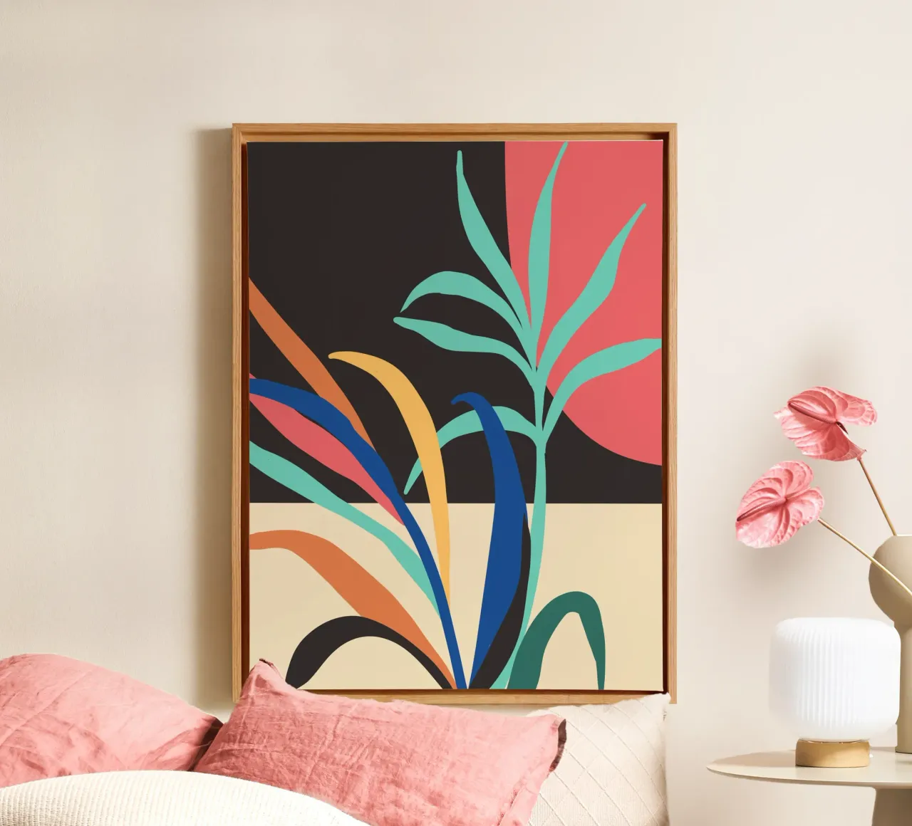 Moderne abstracte kunst Plant 7 canvas met Baklijst van ThingDesign