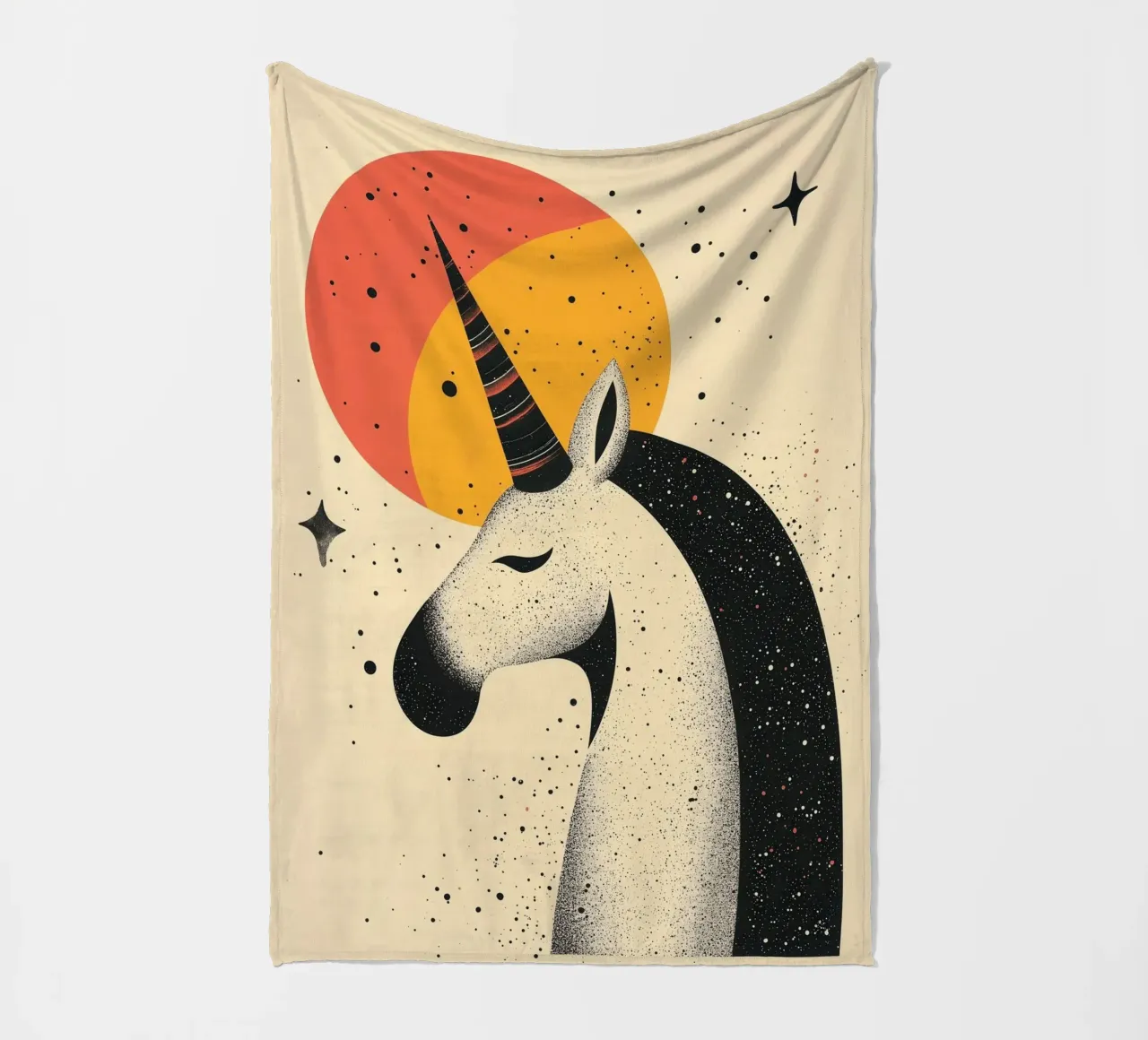 Unicorn with moon | Romantic print fleece blanket by Autofocus