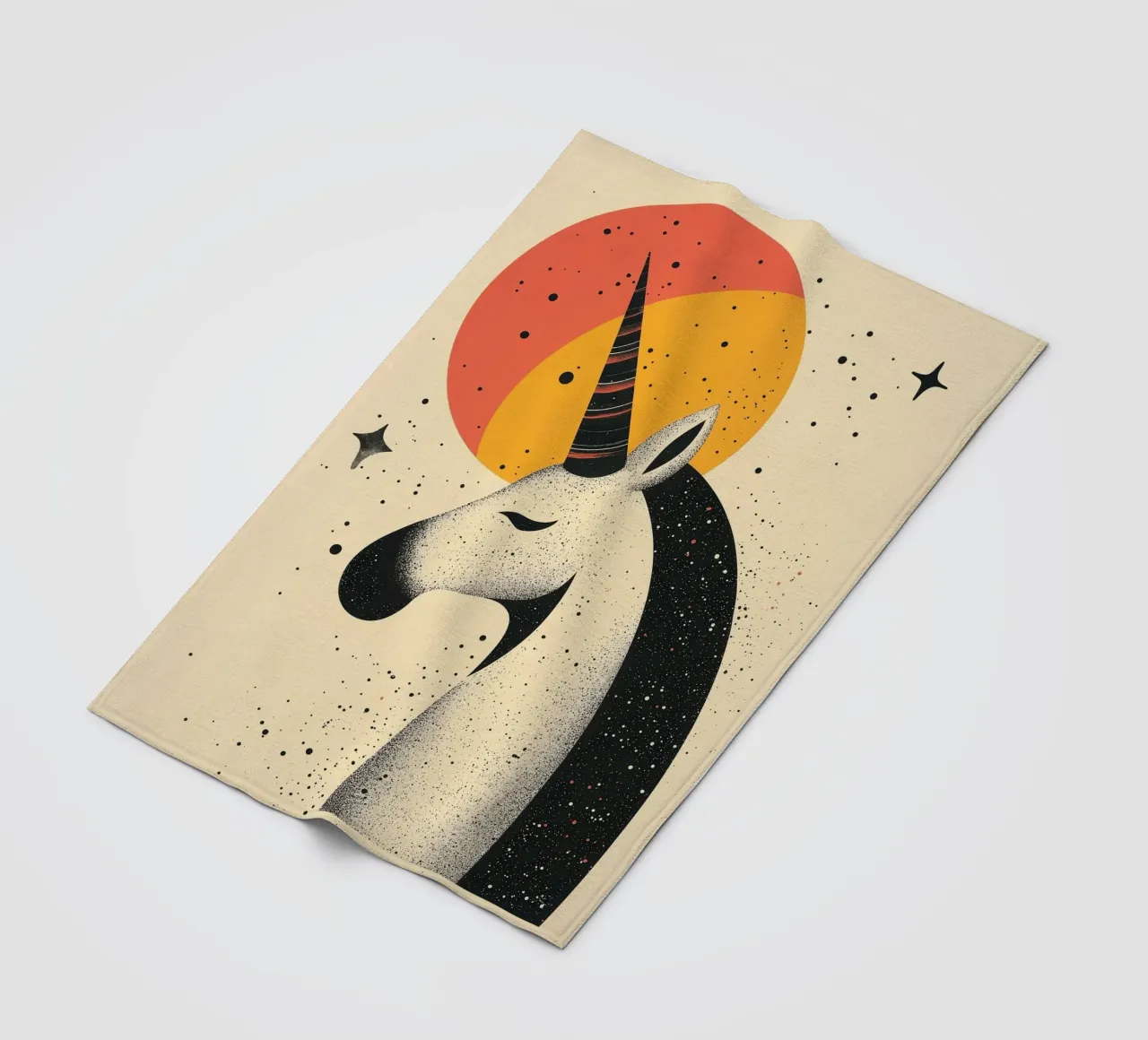Unicorn with moon | Romantic print fleece blanket by Autofocus