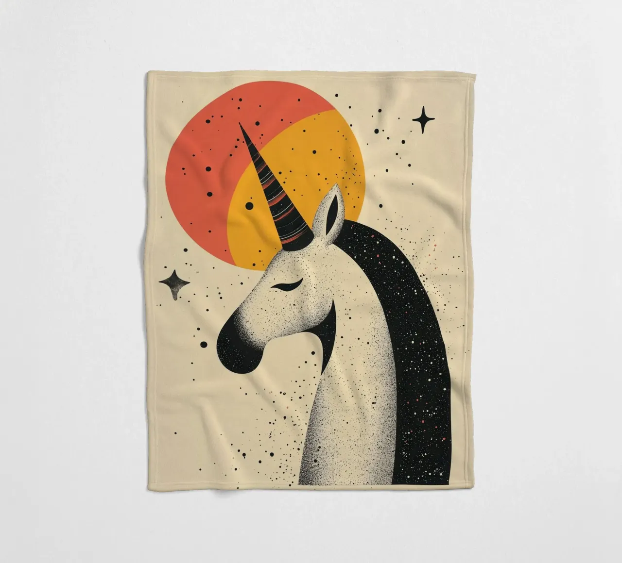 Unicorn with moon | Romantic print fleece blanket by Autofocus