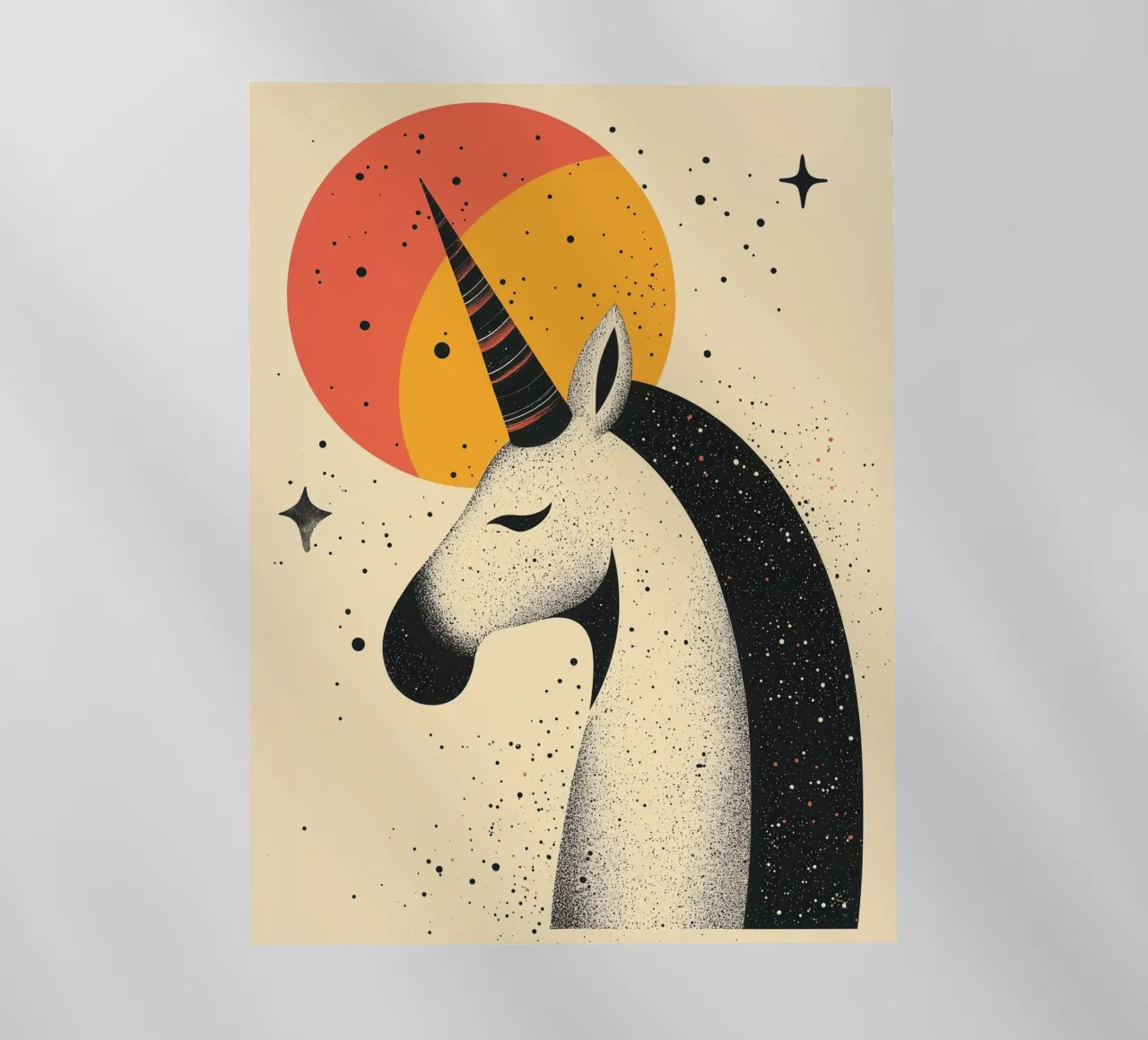 Licorne avec lune | Graphisme romantique film rétro-éclairé de Autofocus
