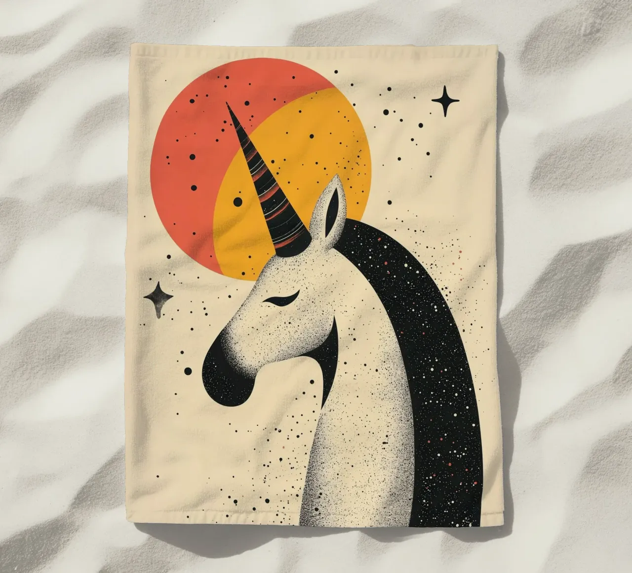 Unicorn with moon | Romantic print beach towel by Autofocus
