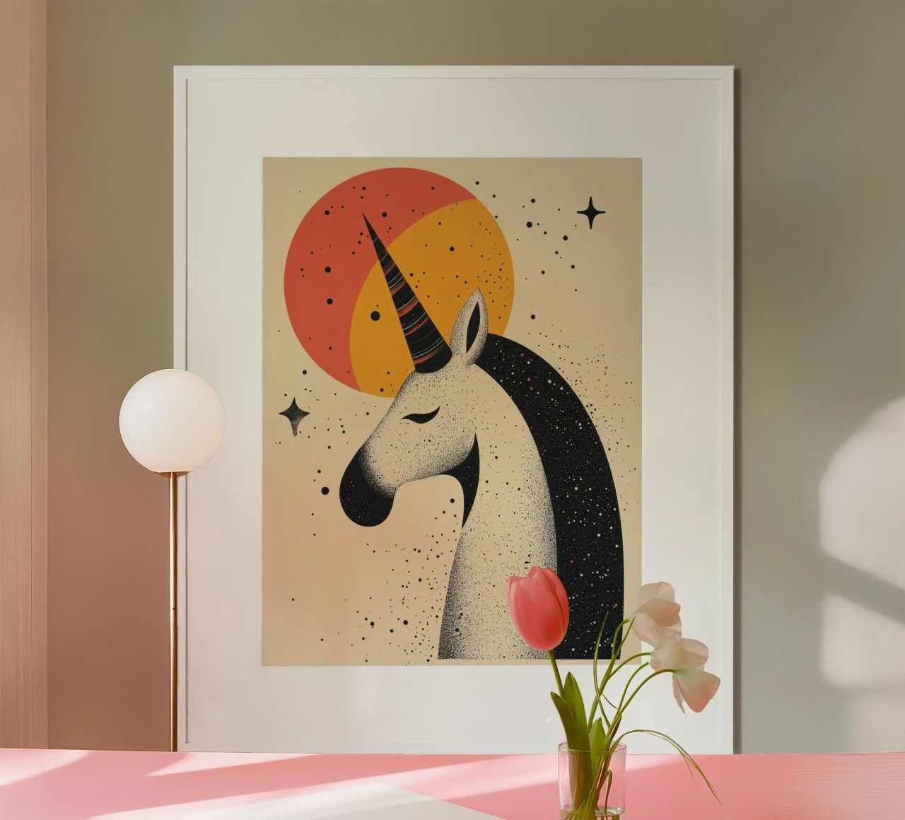 Einhorn mit Mond | Romantische Druckgrafik Poster von Autofocus