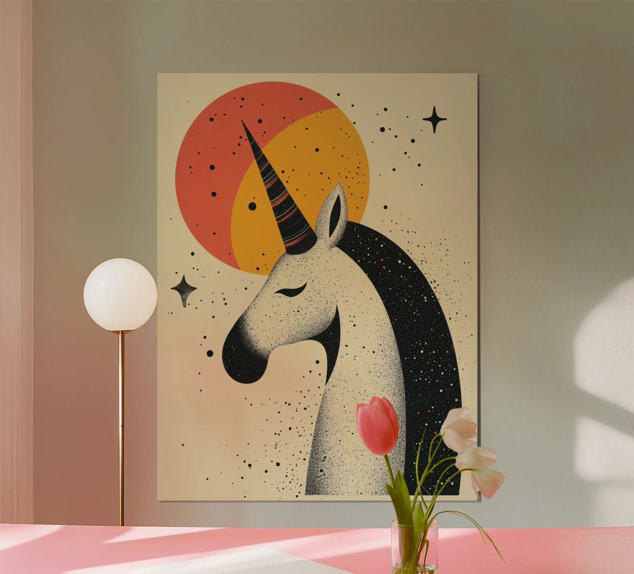 Einhorn mit Mond | Romantische Druckgrafik Poster von Autofocus