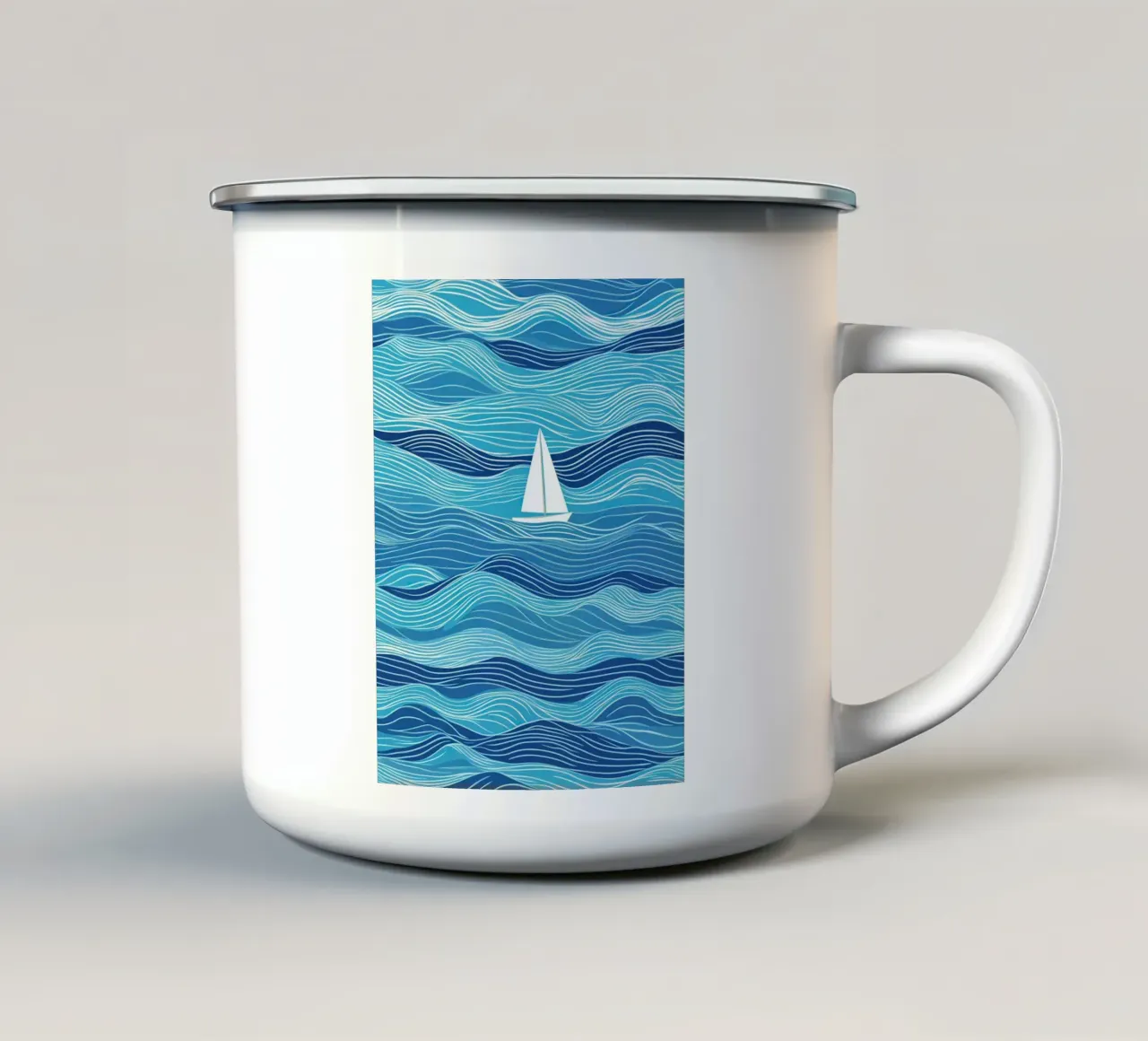 Voilier dans les vagues | Lineart en bleu et blanc mug en émail de Autofocus