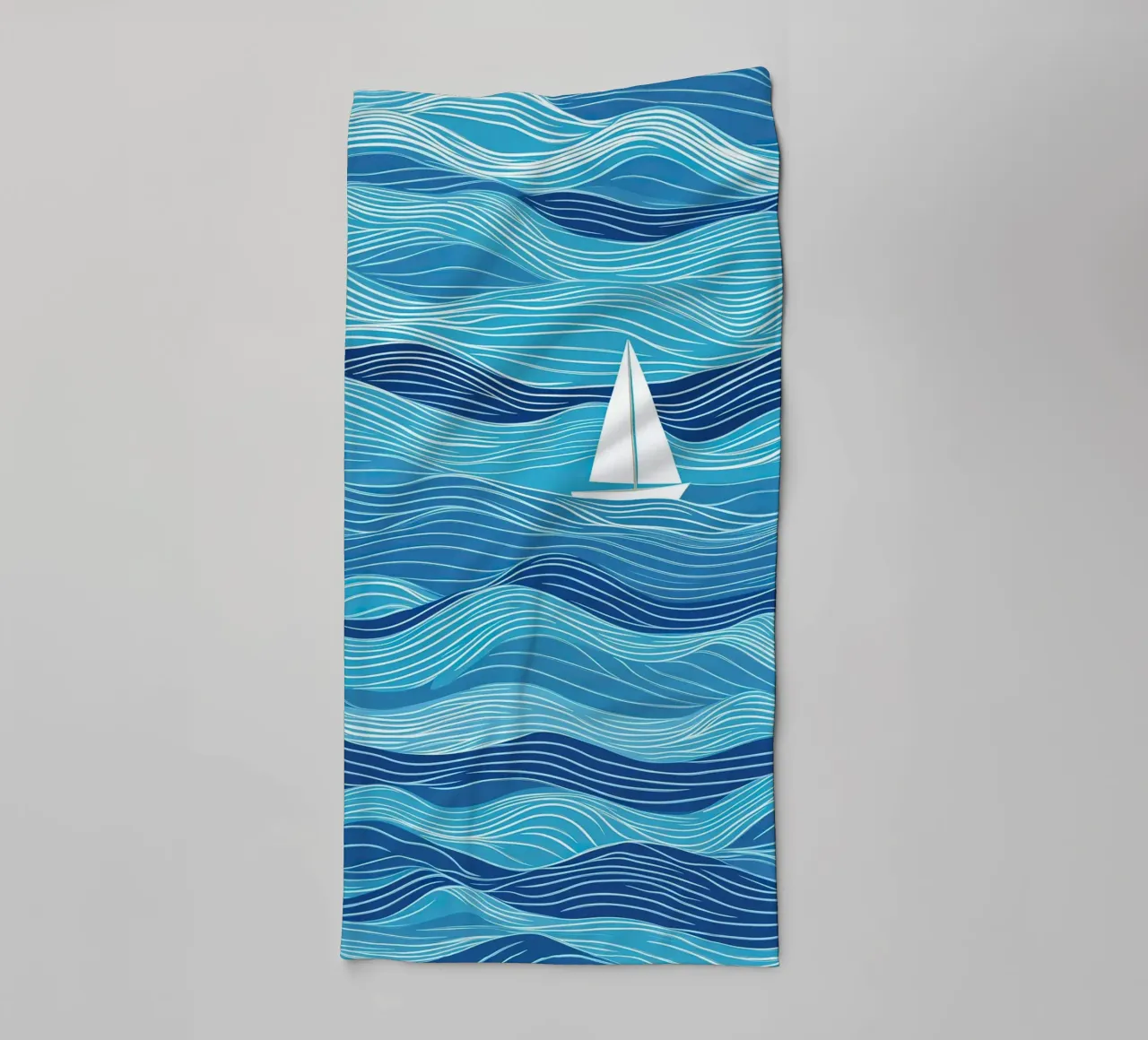 Voilier dans les vagues | Lineart en bleu et blanc serviette de bain de Autofocus