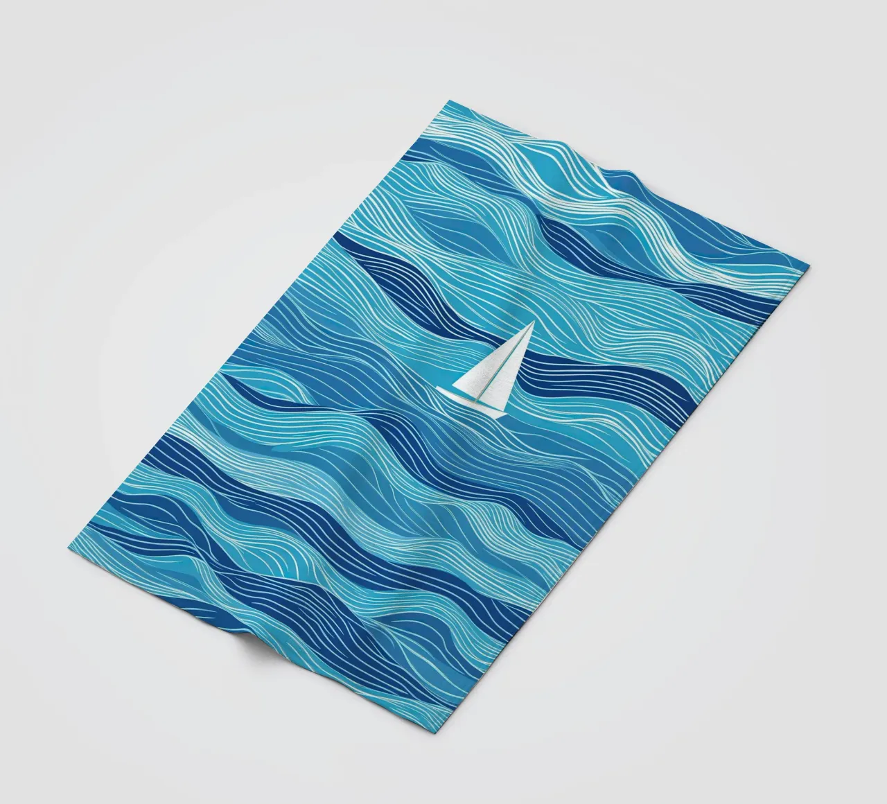 Zeilboot in de golven | Lineart in blauw en wit fleecedeken van Autofocus