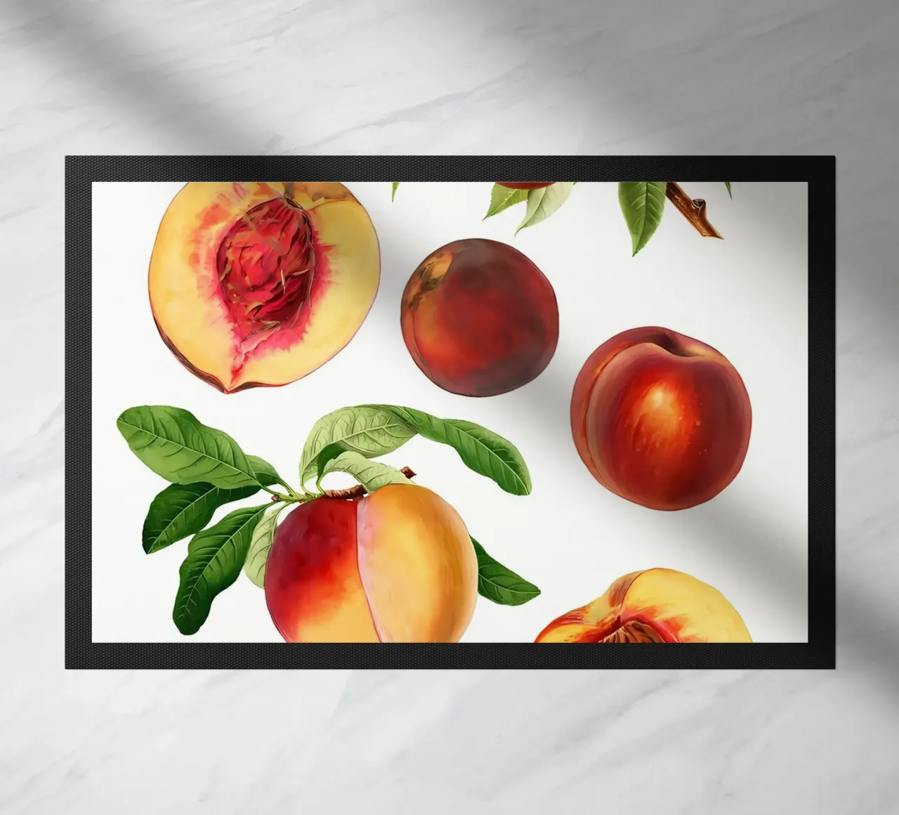 set di pesche fresche disegnate a mano su frutta, vintage, foglie, des zerbino da Manhmai