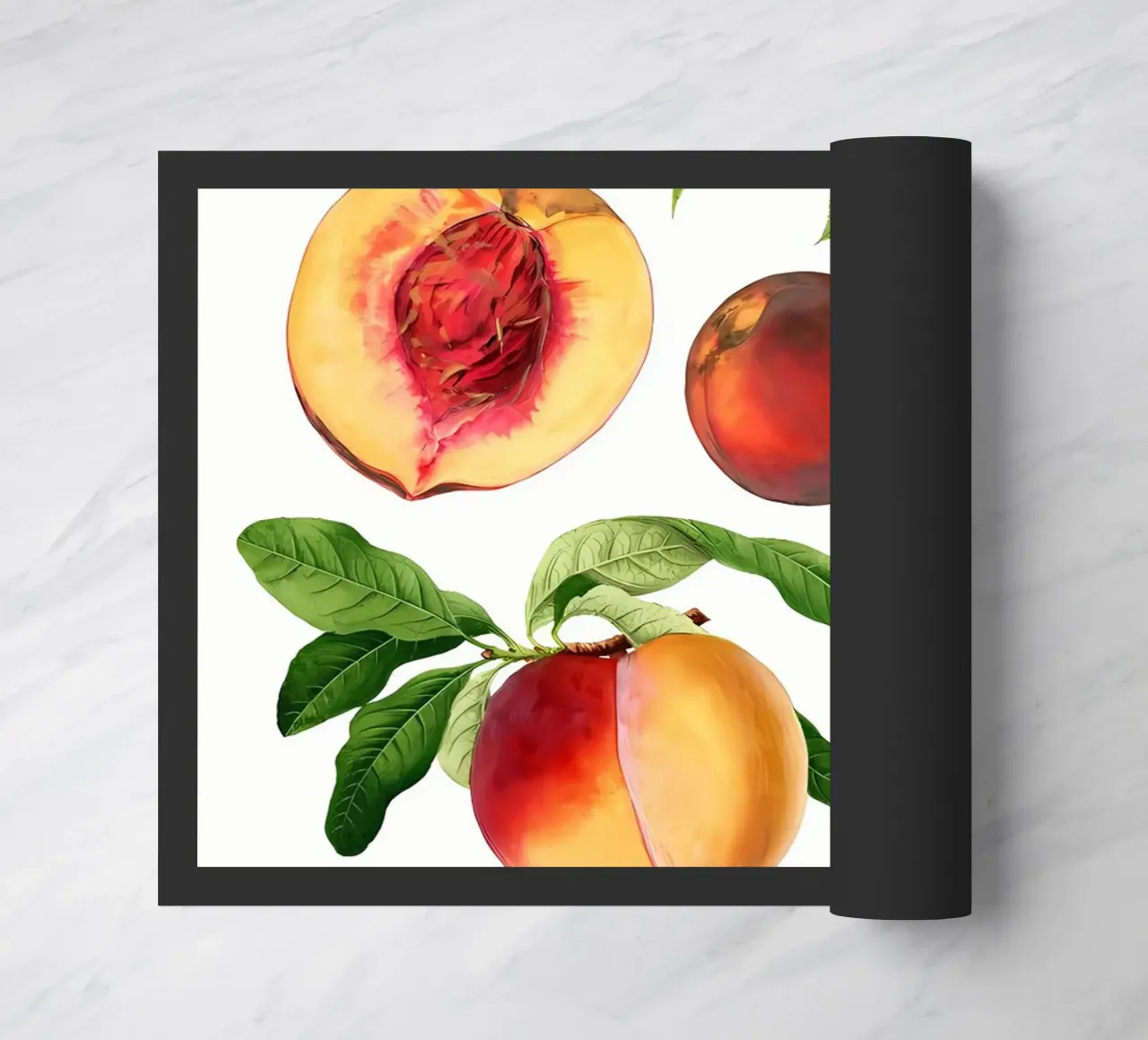 set di pesche fresche disegnate a mano su frutta, vintage, foglie, des zerbino da Manhmai