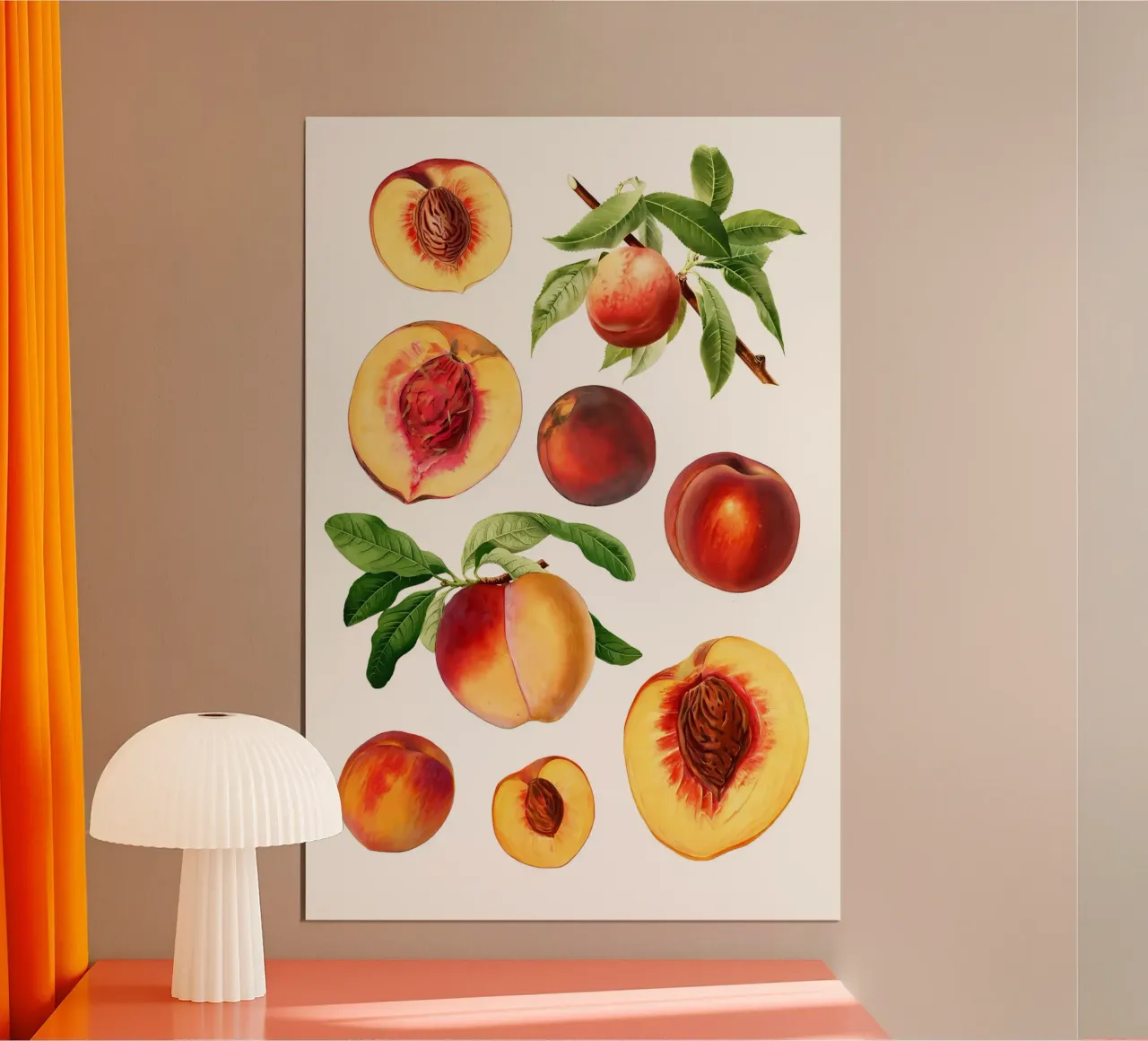Hand gezeichnet frischen Pfirsich Set über Obst, Jahrgang, Blätter, des Hahnemühle von Manhmai