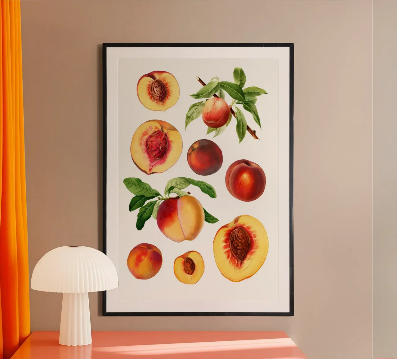 Hand gezeichnet frischen Pfirsich Set über Obst, Jahrgang, Blätter, des Hahnemühle von Manhmai
