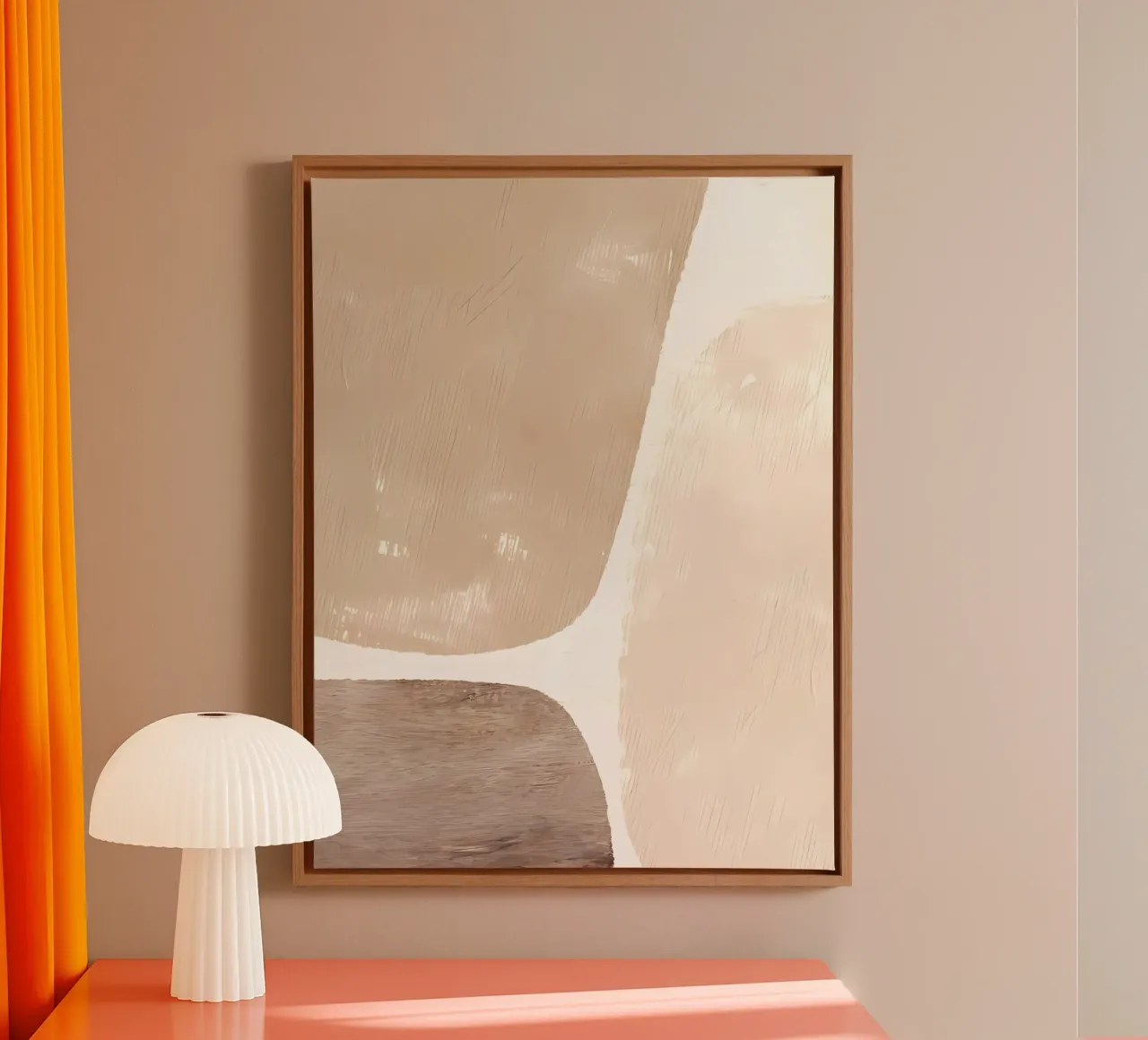 Macchie di colore beige tela con Cornice a cassetta da mitaco